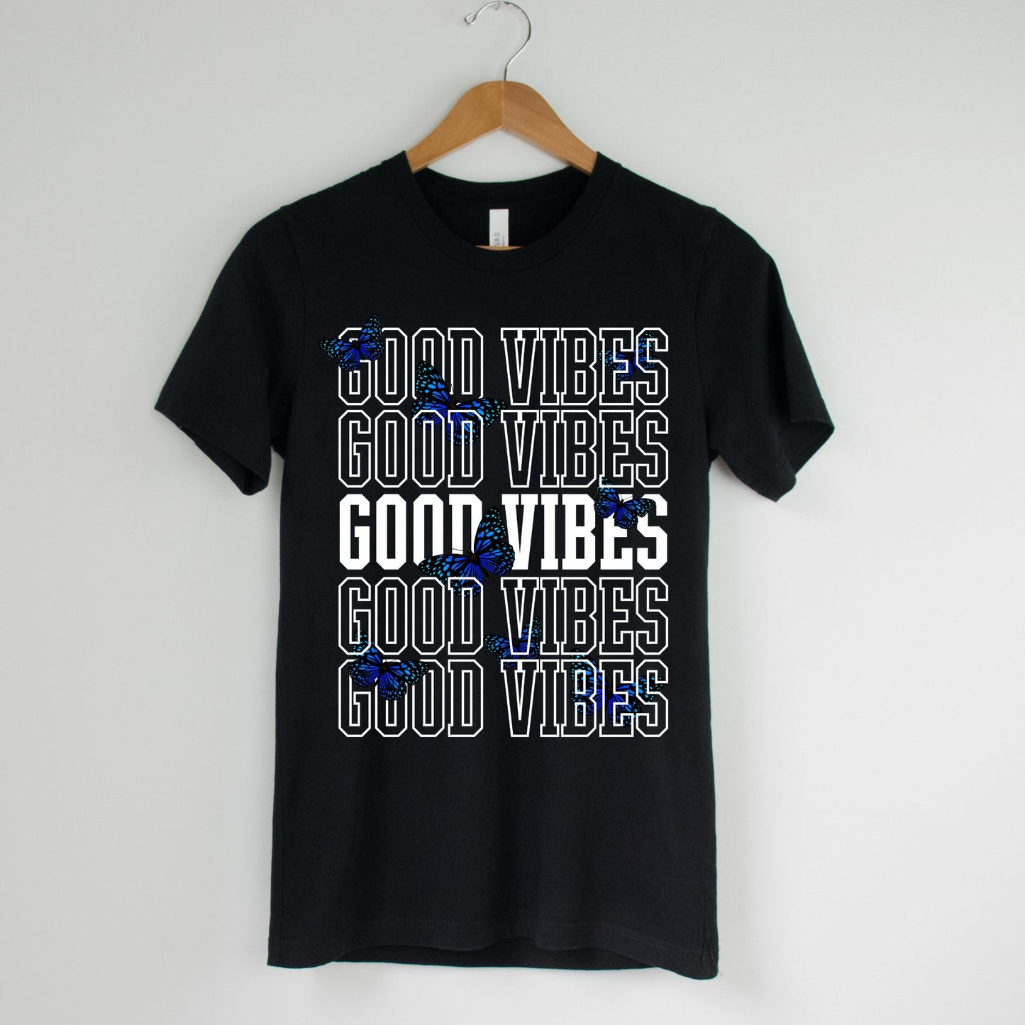 Good Vibes Pattern Tee | Blue Butterflies
