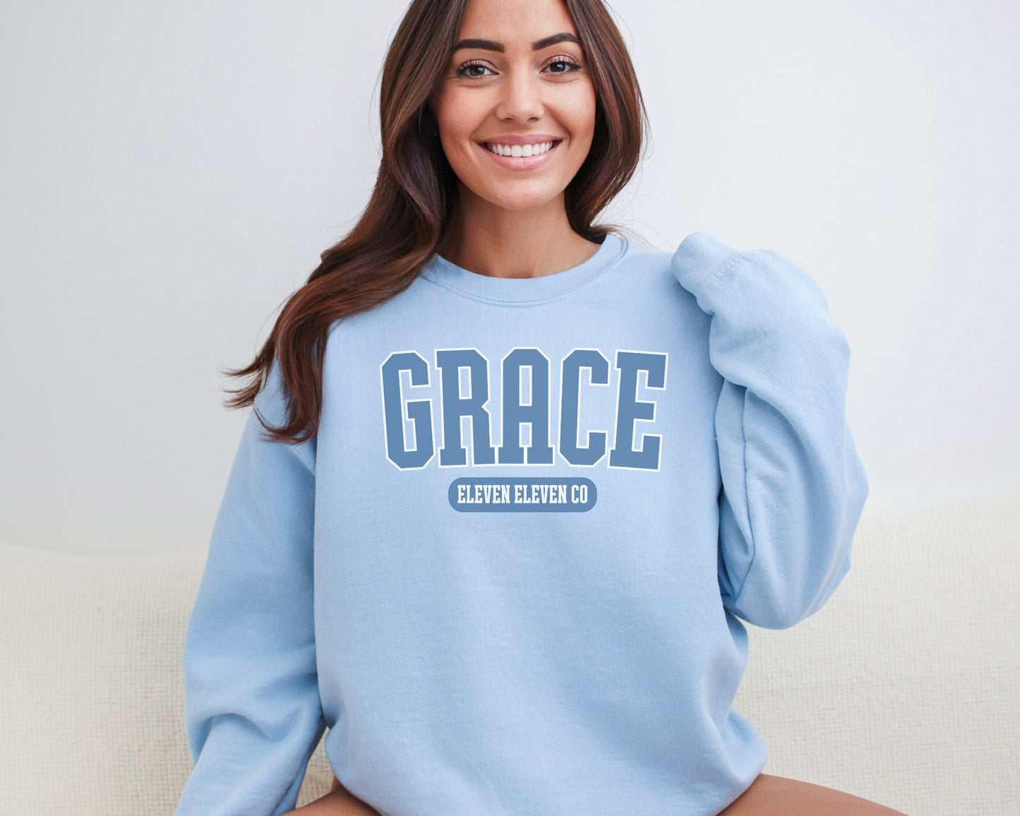 Grace Varsity Sweatshirt | Pastel Blue