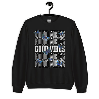 Good Vibes Pattern Sweatshirt | Blue Butterflies