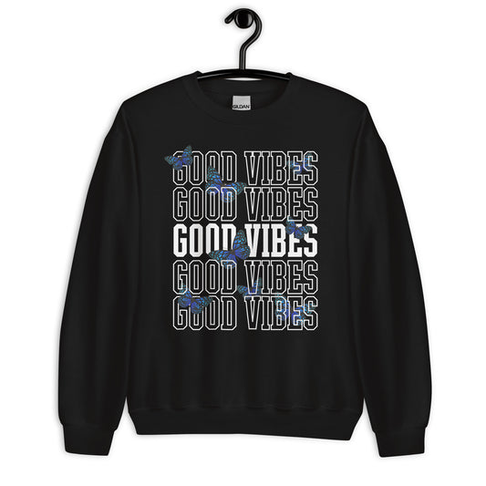 Good Vibes Pattern Sweatshirt | Blue Butterflies