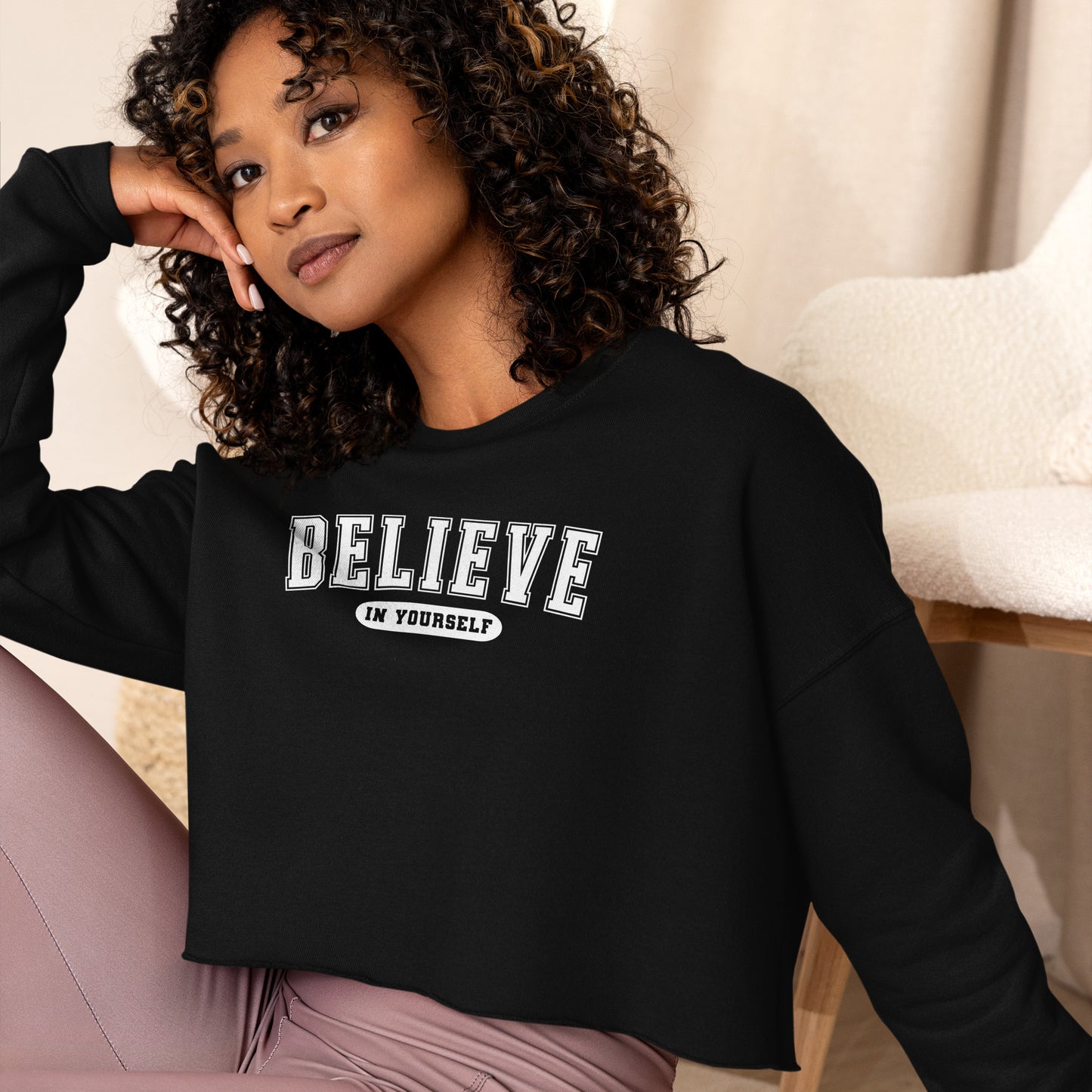 Believe in Yourself Varsity Crop Sweatshirt